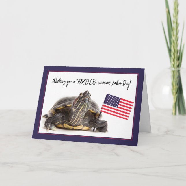 Glücklicher Arbeitstag Patriotische Schildkröte mi Feiertagskarte (Vorderseite)