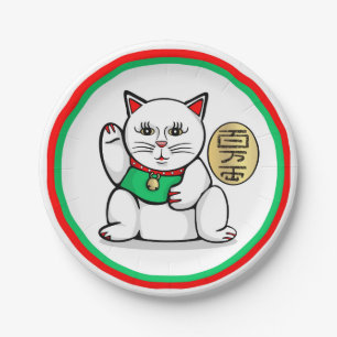 Glücklicher asiatischer Katzen-Papier-Teller Pappteller