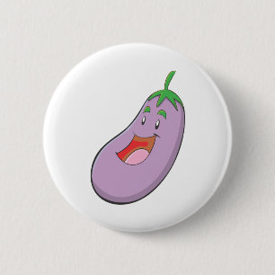 Glücklicher Auberginen-Gemüse-Cartoon Button