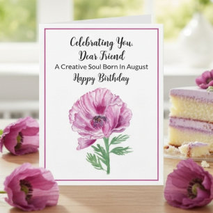 Glücklicher August-Geburtstag lila Mohnblume Karte