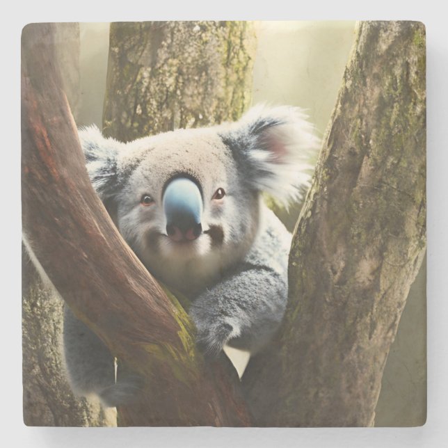 Glücklicher australischer Koala-Bär in Tree, Stone Steinuntersetzer (Vorderseite)