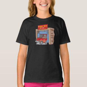 Glücklicher Auto-Auto-Wäsche-Mädchen-T - Shirt