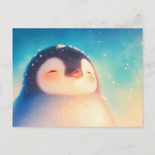 Glücklicher Baby Pinguin in goldenem Wintersonne Postkarte
