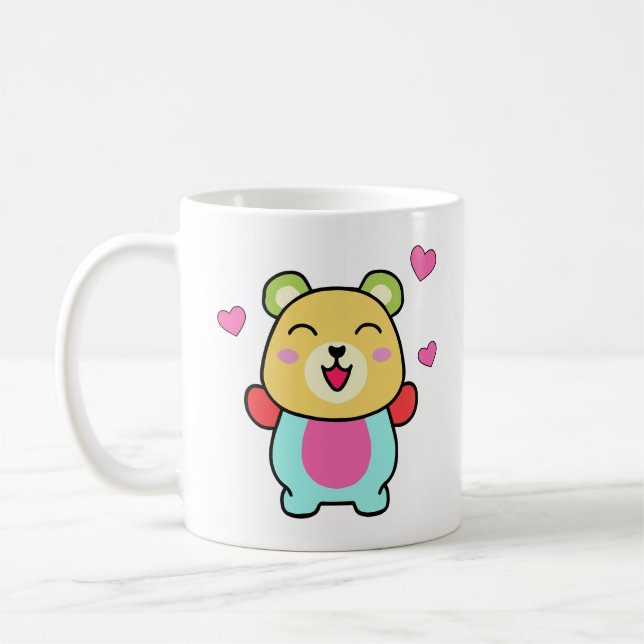 Glücklicher, Baby Teddy Bär mit Liebe Herz. Kaffeetasse (Links)