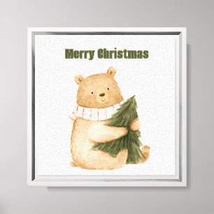 Glücklicher Bär Weihnachtsbaum  Leinwanddruck