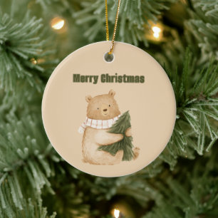 Glücklicher Bär Weihnachtsbaum Schneeflocke Keramik Ornament