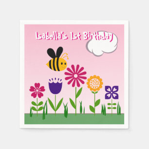 Glücklicher Bienen-Blumen-Garten personalisiert Serviette