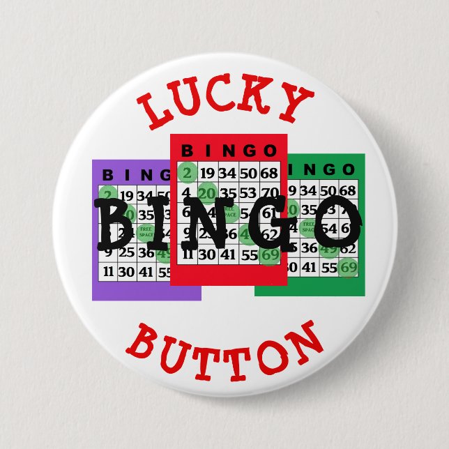 Glücklicher BINGO Button mit Bingokarten (Vorderseite)
