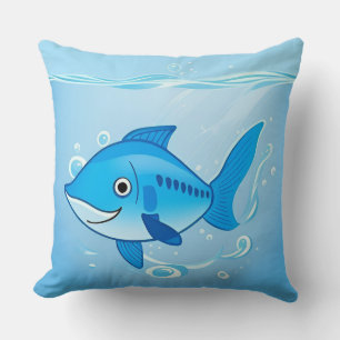 Glücklicher blauer Fisch in einer Unterwasserszene Kissen