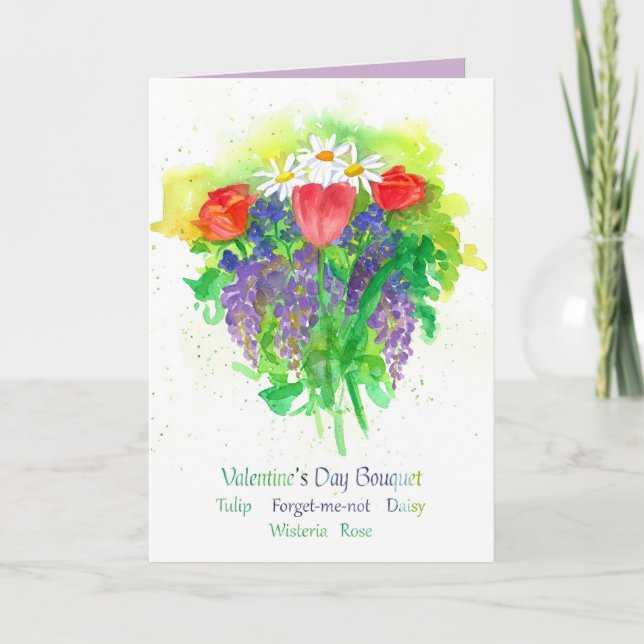 Glücklicher Blumen-Blumenstrauß des Valentines Karte (Vorderseite)