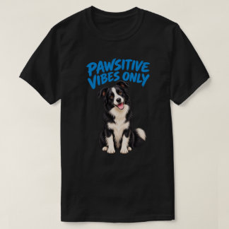 Glücklicher Border Collie mit blauer Pinsel-Schrif T-Shirt