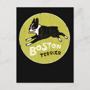 Glücklicher Boston Terrier Hund läuft Postkarte