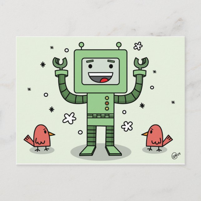 Glücklicher Bot und Freunde - Postkarte (Vorderseite)
