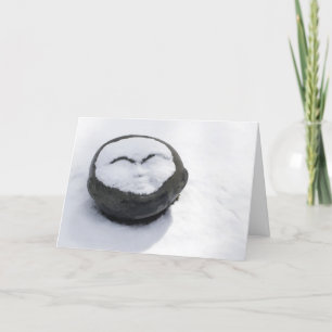 Glücklicher Buddha mit Schneegesicht Neujahrskarte Feiertagskarte