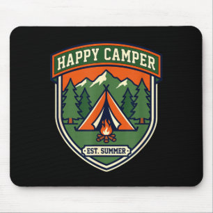 Glücklicher Camper-Abzeichen Zelt Berg Lagerfeuer Mousepad