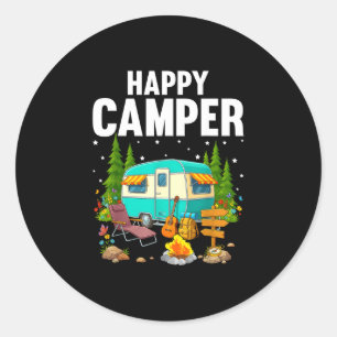 Glücklicher Camper Bäume Sterne und Camp-Anhänger Runder Aufkleber