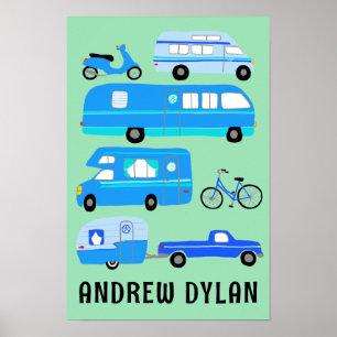GLÜCKLICHER CAMPER INDIVIDUELLER BABYNAMEN Camperv Poster