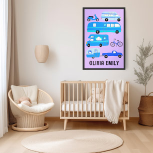 GLÜCKLICHER CAMPER INDIVIDUELLER BABYNAMEN Camperv Poster