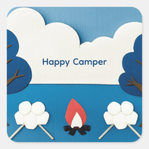 Glücklicher Camper mit individuellem Text mit Feue Quadratischer Aufkleber