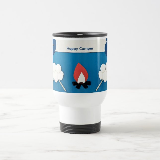 Glücklicher Camper mit individuellem Text mit Feue Reisebecher (Mittel)