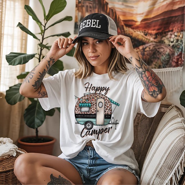 Glücklicher Camper mit Wohnwagen Tri-Blend Shirt (Von Creator hochgeladen)