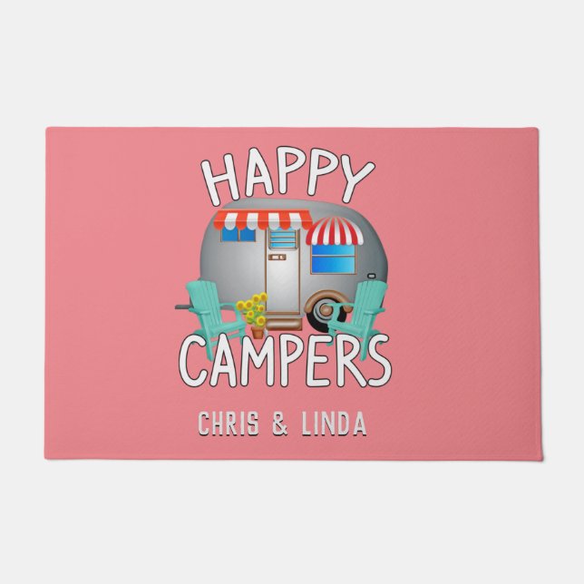 glücklicher Camper| Pink Campingplatz Willkommen Fußmatte (Vorderseite)