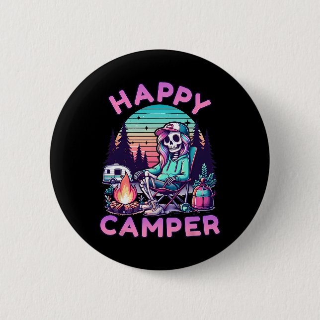 Glücklicher Camper Skelett Camping Lustiger Sommer Button (Vorderseite)