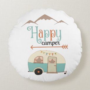 GLÜCKLICHER CAMPER Süßer Retro-Wohnwagen Rundes Kissen