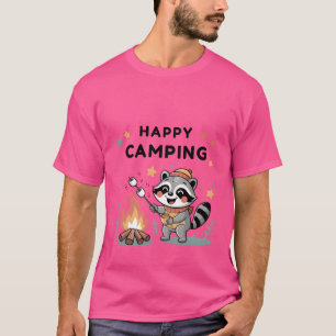 Glücklicher Camping-Waschbär Süßer Lagerfeuer-Freu T-Shirt