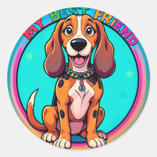 Glücklicher Cartoon-Beagle-Hund, mein bester Freun Runder Aufkleber