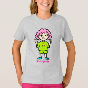 Glücklicher Cartoon-Charakter mit rosa Haar T-Shirt