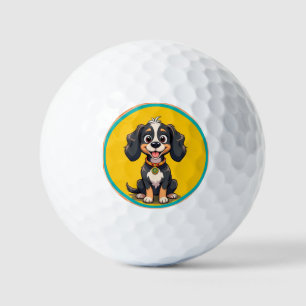 Glücklicher Cartoon-Hund in einem farbenfrohen kre Golfball