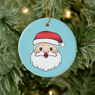 Glücklicher Cartoon-Weihnachtsmann-Kopf auf Blau Keramik Ornament