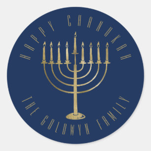 Glücklicher Chanukah Marine-GoldMenorah Feiertag Runder Aufkleber