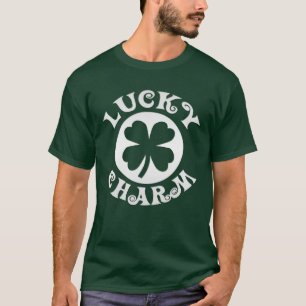 Glücklicher Charme-dunkelgrüner Kleeblatt-Iren-T - T-Shirt