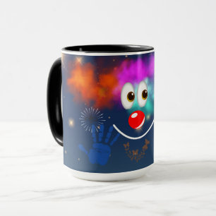 Glücklicher Clown, Sterne und Himmel Tasse