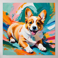 Glücklicher Corgi in Farbexplosion - Abstrakt