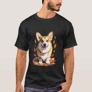 Glücklicher Corgi mit Herbstlaub-Design für Hunde- T-Shirt