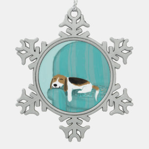 Glücklicher Couch-Hund - Süßer schlafender Beagle- Schneeflocken Zinn-Ornament