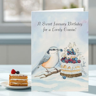 Glücklicher Cousin Januar Geburtstag Rotbrustvogel Karte