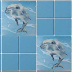 Glücklicher Delfin Wasserfarbe Strand Ozean Fliese