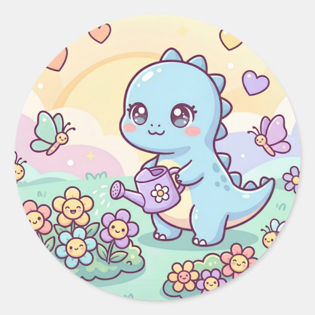 Glücklicher Dino-Garten Runder Aufkleber (Vorderseite)