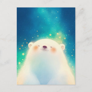 Glücklicher Eisbär im sternenklaren Türkisen Himme Postkarte