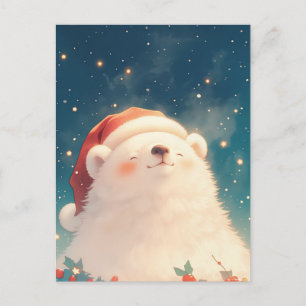 Glücklicher Eisbär in festlicher Santa-Mütze Postkarte