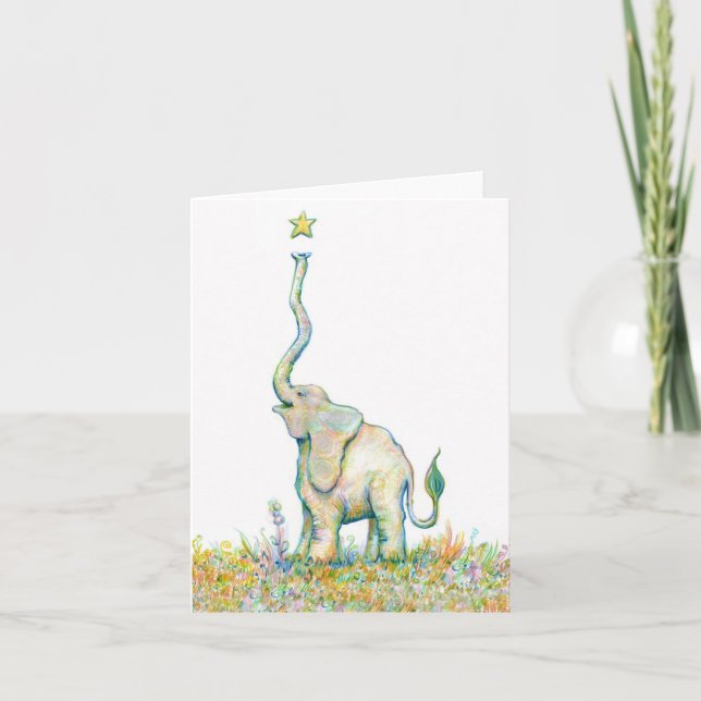 Glücklicher Elefant - Anmerkungs-Karte - 4" x 5,6" Karte (Vorderseite)