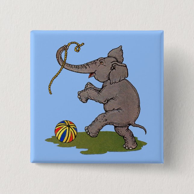 glücklicher Elefant, der mit Seil und Ball spielt Button (Vorderseite)