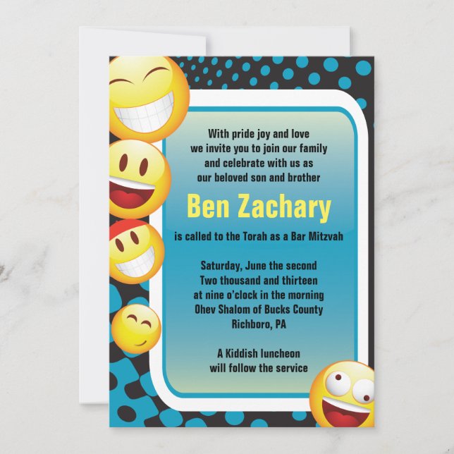 GLÜCKLICHER EMOJI Bar-Schläger Mitzvah Einladung (Vorderseite)