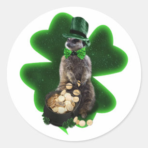Glücklicher Erdmännchen St. Patrick's Day Runder Aufkleber