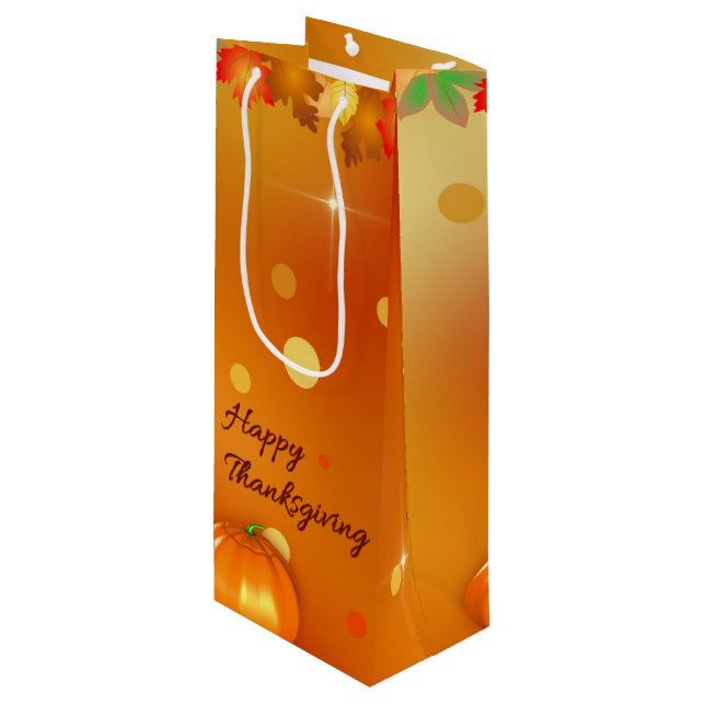 Glücklicher Erntedank-buntes Herbst-Blätter Geschenktüte Für Weinflaschen (Vorderseite Schrägansicht)