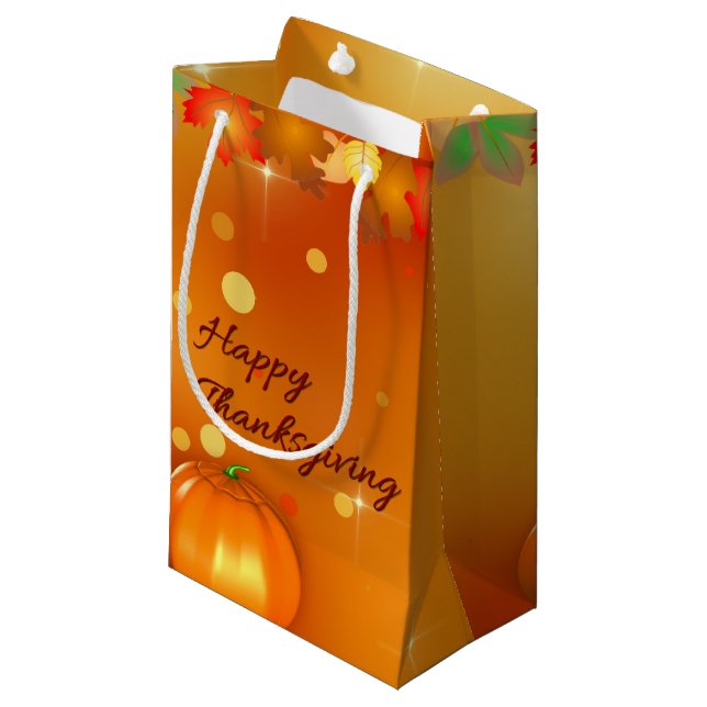 Glücklicher Erntedank-buntes Herbst-Blätter Kleine Geschenktüte (Vorderseite Schrägansicht)